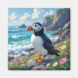 Cute Puffin aan de kust themed Magneet