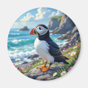 Cute Puffin aan de kust themed   Magneet