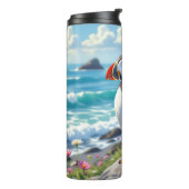 Cute Puffin aan de kust themed Thermosbeker (Gedraaid links)