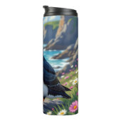 Cute Puffin aan de kust themed Thermosbeker (Geroteerd rechts)