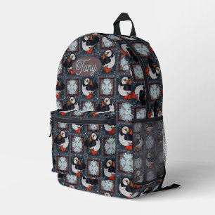 Cute Puffin Birds Winter Pattern Bedrukte Rugzak