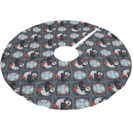 Cute Puffin Birds Winter Pattern Kerstboom Rok