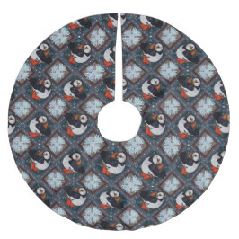 Cute Puffin Birds Winter Pattern Kerstboom Rok
