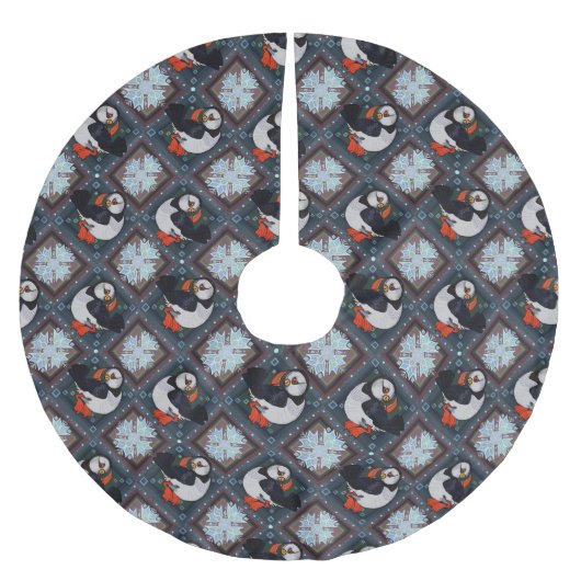 Cute Puffin Birds Winter Pattern Kerstboom Rok (Voorkant)