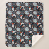 Cute Puffin Birds Winter Pattern Sherpa Deken (Voorkant)