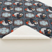 Cute Puffin Birds Winter Pattern Sherpa Deken (3/4)