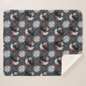 Cute Puffin Birds Winter Pattern Sherpa Deken (Voorkant (horizontaal))