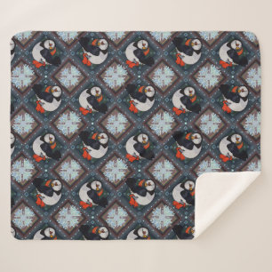 Cute Puffin Birds Winter Pattern Sherpa Deken