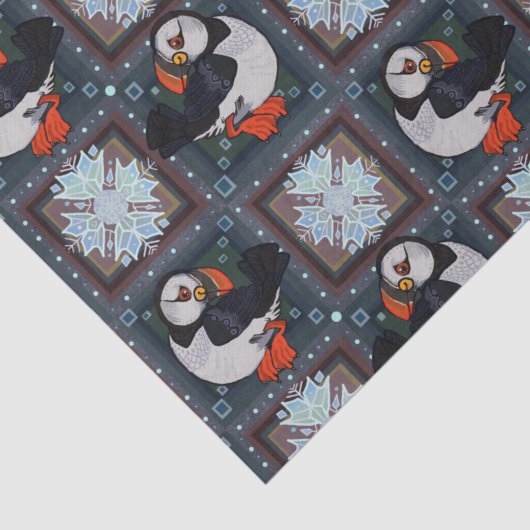 Cute Puffin Birds Winter Pattern Tissuepapier (Detail)
