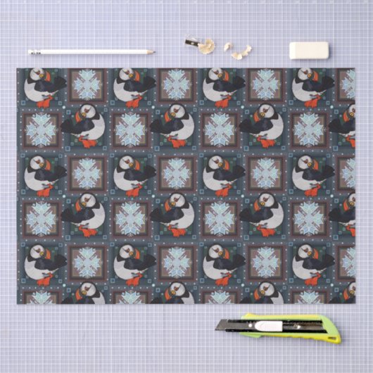 Cute Puffin Birds Winter Pattern Tissuepapier (Craft)