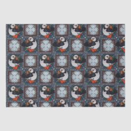 Cute Puffin Birds Winter Pattern Tissuepapier