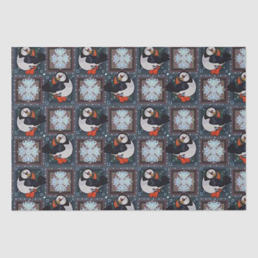 Cute Puffin Birds Winter Pattern Tissuepapier (Voorkant)