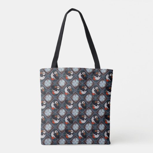 Cute Puffin Birds Winter Pattern Tote Bag (Achterkant)