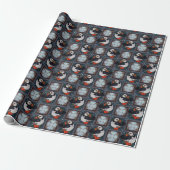 Cute Puffin Birds Winter Pattern Wrapping Paper Cadeaupapier (Uitgerold)
