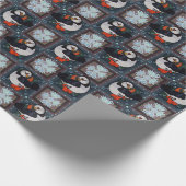 Cute Puffin Birds Winter Pattern Wrapping Paper Cadeaupapier (Hoek)