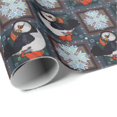 Cute Puffin Birds Winter Pattern Wrapping Paper Cadeaupapier (Rol Hoek)