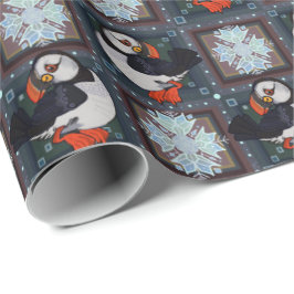 Cute Puffin Birds Winter Pattern Wrapping Paper Cadeaupapier