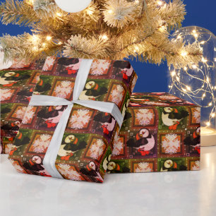 Cute Puffin Birds Winter Pattern Wrapping Paper Cadeaupapier