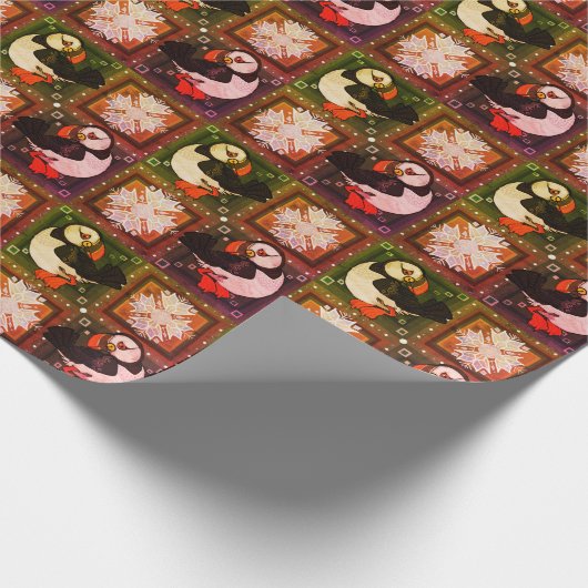 Cute Puffin Birds Winter Pattern Wrapping Paper Cadeaupapier (Hoek)