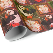 Cute Puffin Birds Winter Pattern Wrapping Paper Cadeaupapier (Rol Hoek)