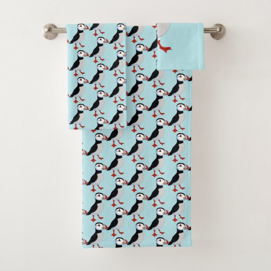 Cute Puffin Design Bath Towel Set Bad Handdoek (Insitu)
