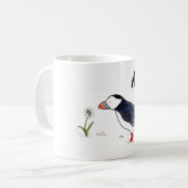 Cute Puffin Illustratie met aanpasbare naam Koffiemok (Voorkant links)