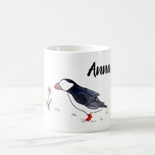 Cute Puffin Illustratie met aanpasbare naam Koffiemok (Center)