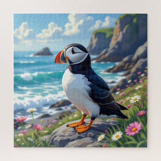 Cute Puffin on the Seashore themed Legpuzzel (Verticaal)