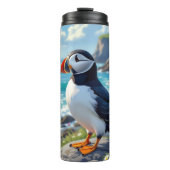 Cute Puffin on the Seashore themed   Thermosbeker (Voorkant)