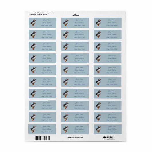 Cute Puffin Return Address Labels (Full Sheet)