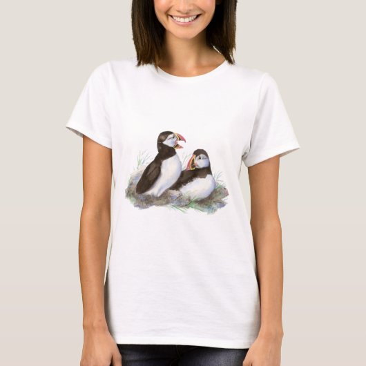 Cute Puffins, Ocean Bird, Beach, Natuur T-shirt (Voorkant)