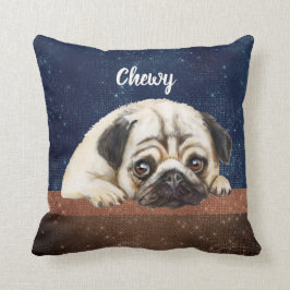 Cute Pug aangepaste tekst blauw-bruin modern Kussen