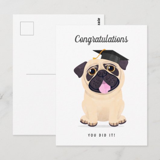Cute Pug - Afstuderen-kaart voor gefeliciteerd Briefkaart (Voorkant / Achterkant)