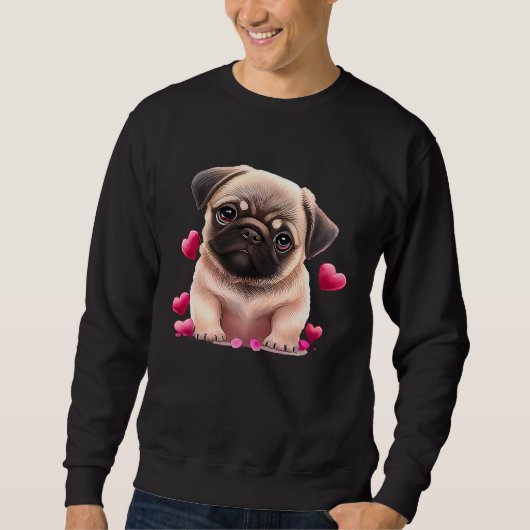 Cute Pug and Roze Heart Valentijnsdag 2023 Trui (Voorkant)