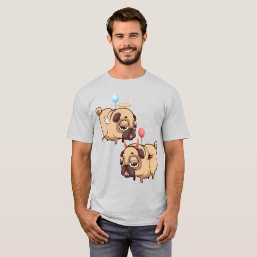 Cute Pug Angel/Devil T-shirt (Voorkant volledig)