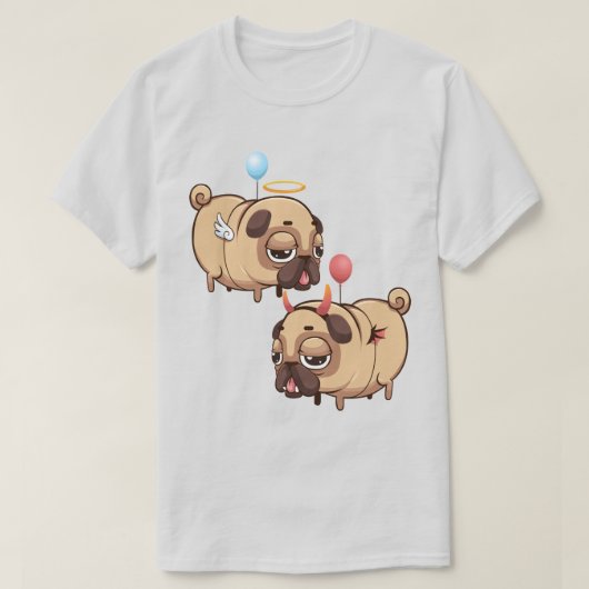 Cute Pug Angel/Devil T-shirt (Design voorkant)