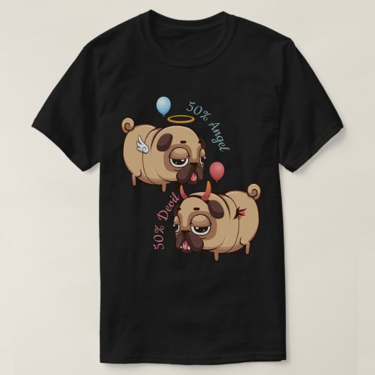 Cute Pug Angel/Devil T-shirt (Design voorkant)