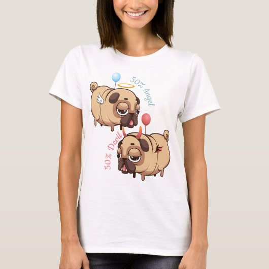 Cute Pug Angel/Devil T-Shirt (Voorkant)