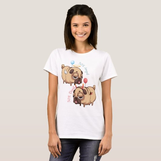 Cute Pug Angel/Devil T-Shirt (Voorkant volledig)