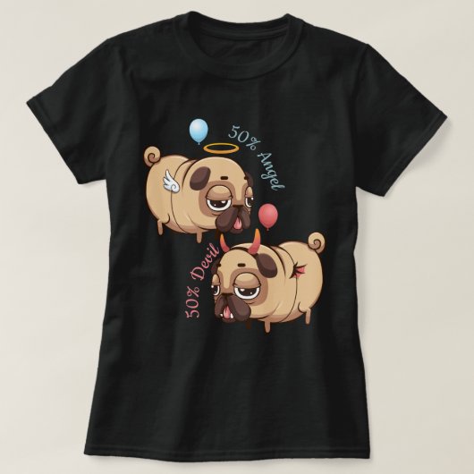 Cute Pug Angel/Devil T-shirt (Design voorkant)