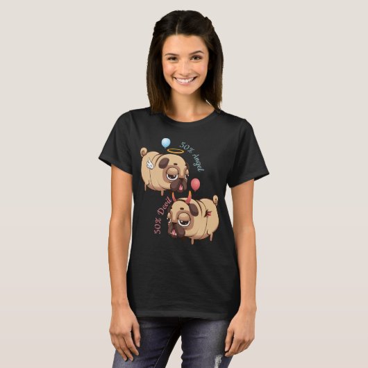 Cute Pug Angel/Devil T-shirt (Voorkant volledig)
