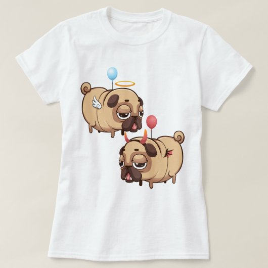 Cute Pug Angel/Devil T-shirt (Design voorkant)