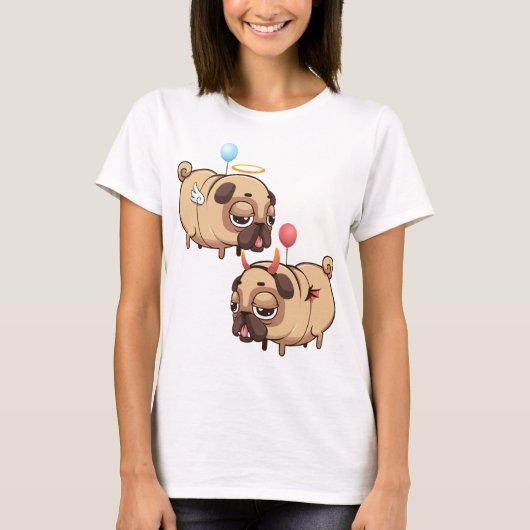 Cute Pug Angel/Devil T-shirt (Voorkant)