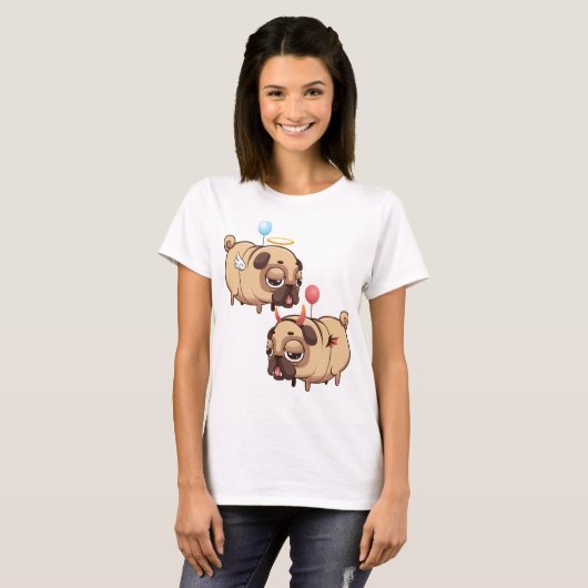 Cute Pug Angel/Devil T-shirt (Voorkant volledig)