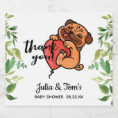 Cute Pug Bedankt Baby shower Gold Sparkling Wijnetiket (Enkel label)