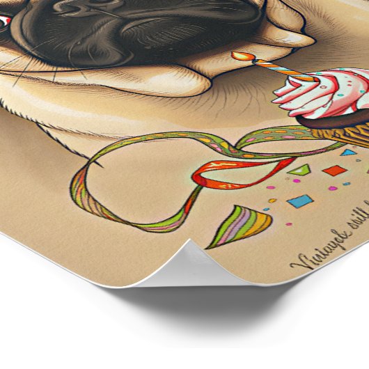 Cute Pug Birthday Cupcake Art Poster (Hoek)