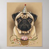 Cute Pug Birthday Cupcake Art Poster (Voorkant)
