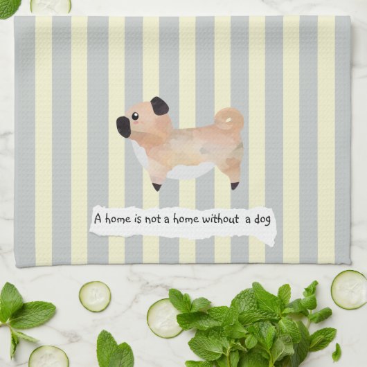Cute Pug blue en crème striped Theedoek (Gevouwen)