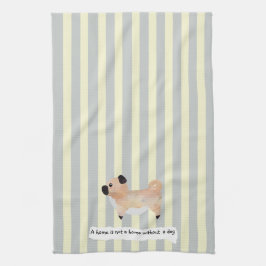 Cute Pug blue en crème striped Theedoek