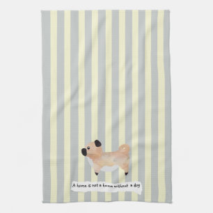 Cute Pug blue en crème striped Theedoek